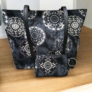 Longaberger Small Tote Zipper Pouch Set Tote Purse Black White Mandala